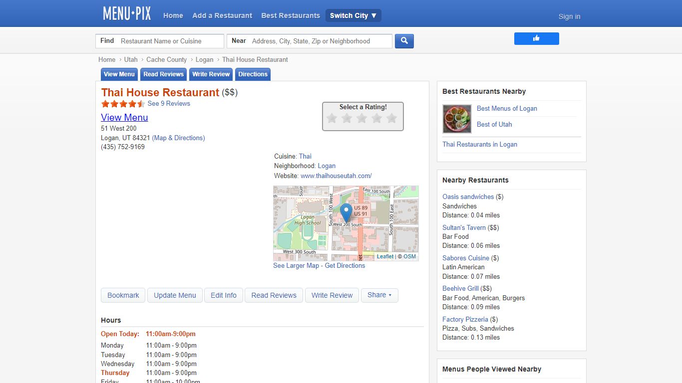 Online Menu of Thai House Restaurant, Logan, UT